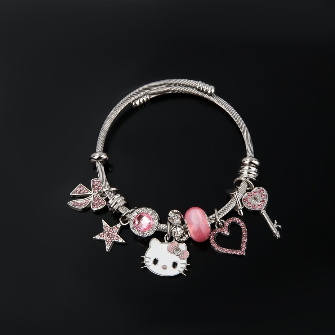 Pulsera Con Charms Hello Kitty (Rosa Y Plata) - Sanrio