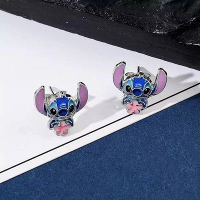 Aretes Stitch Con Flor - Lilo Y Stitch