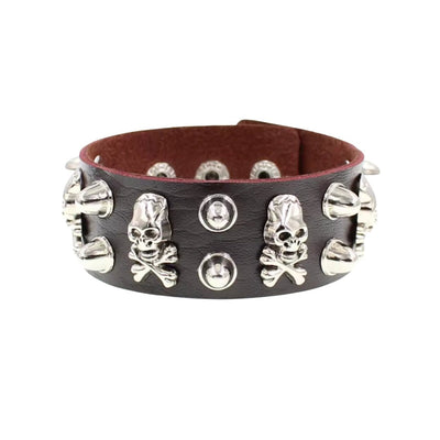 Pulsera Gruesa Calaveras Cafe Oscuro