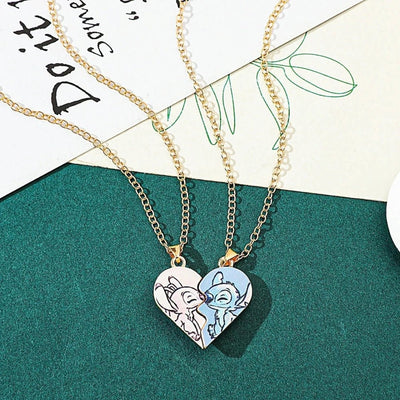 Set 2 Collares Para Compartir Stitch Y Angel Corazon - Lilo Y Stitch