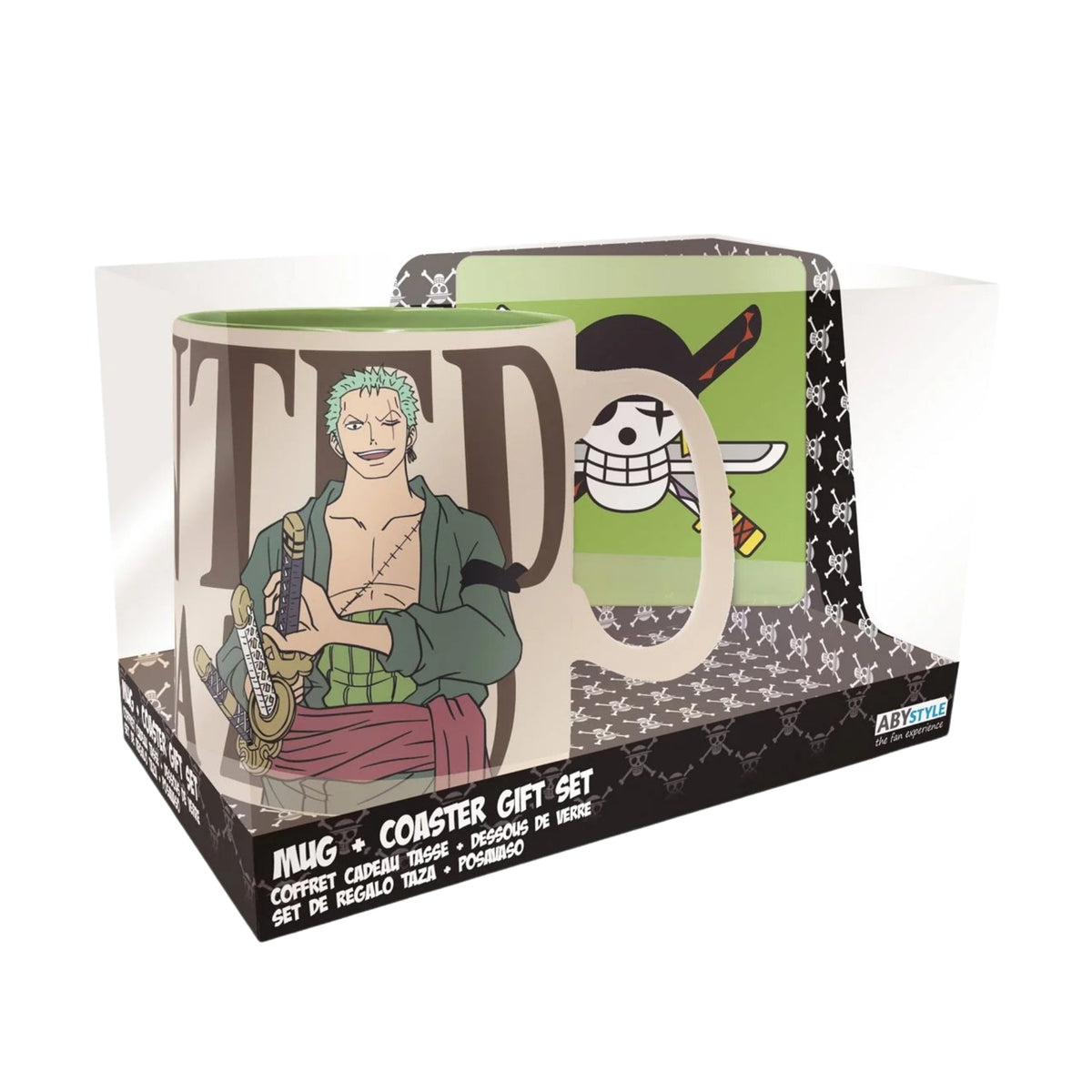 Set Taza Más Porta Vaso Wanted Zoro Abysse 460 ML (16 Oz) - One Piece