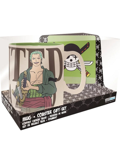Set Taza Más Porta Vaso Wanted Zoro Abysse 460 ML (16 Oz) - One Piece