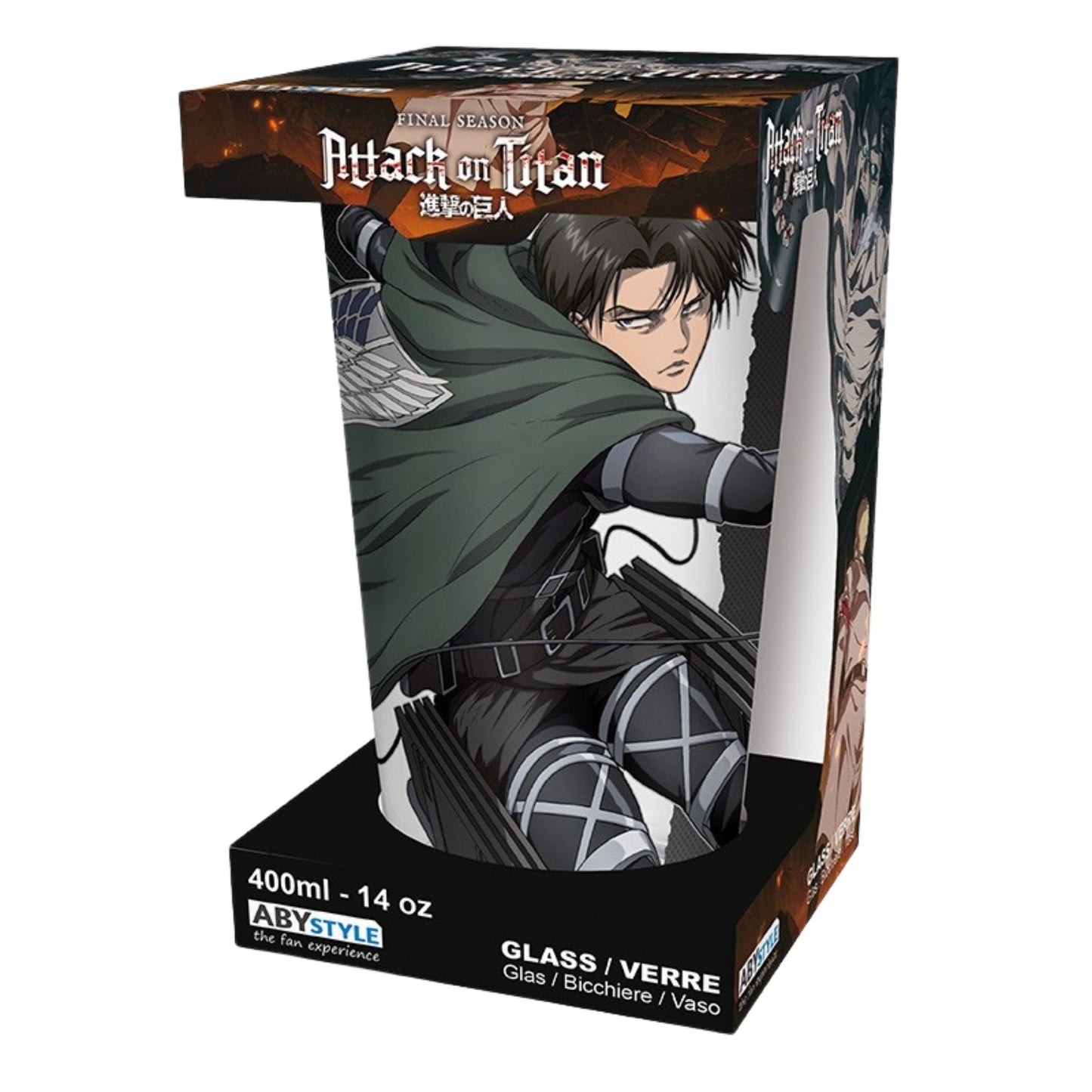 Vaso Vidrio Levi Ackerman Abysse 400 ML (14 Oz) - Attack On Titan